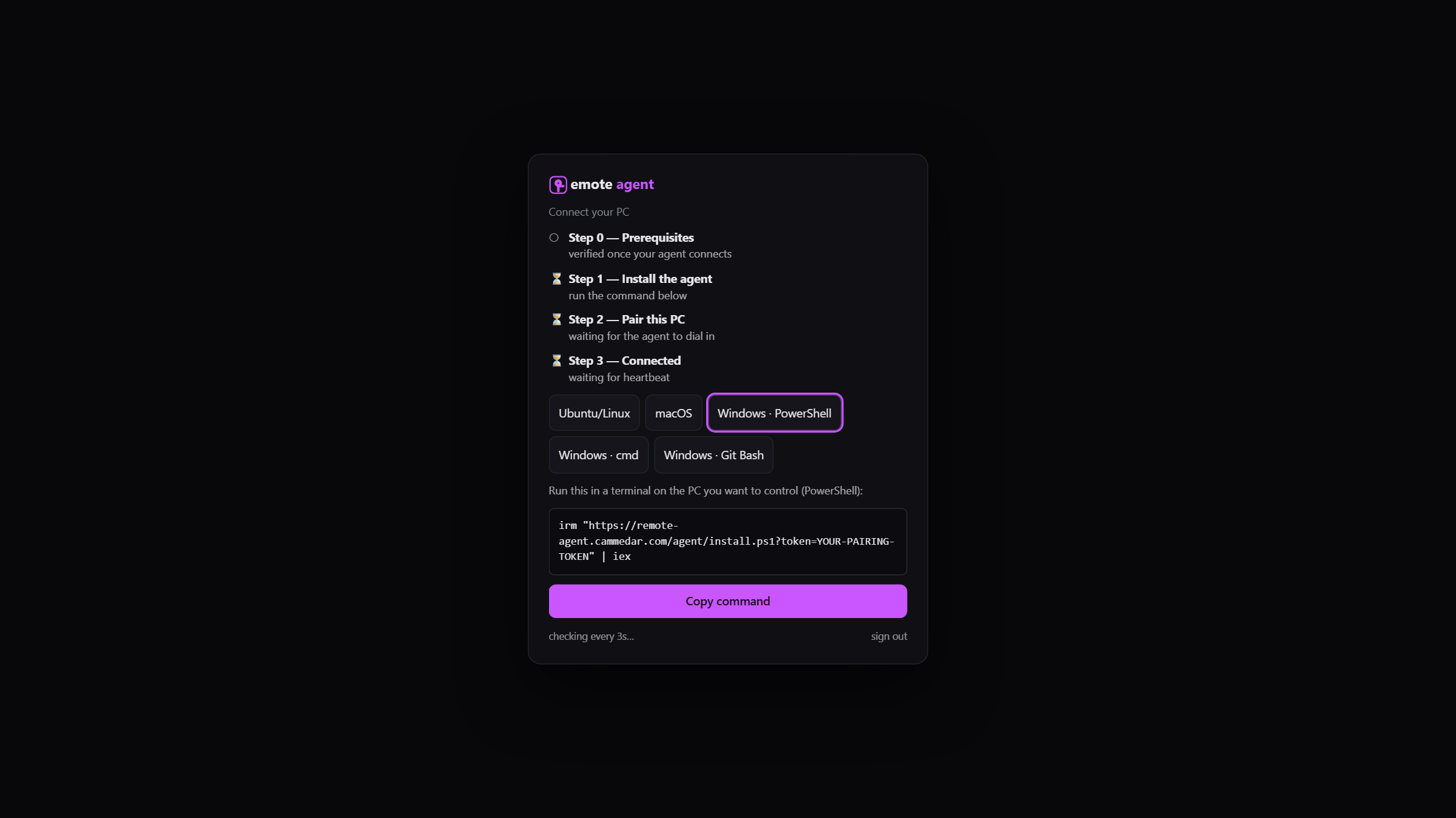 Connect your PC with a private pairing token